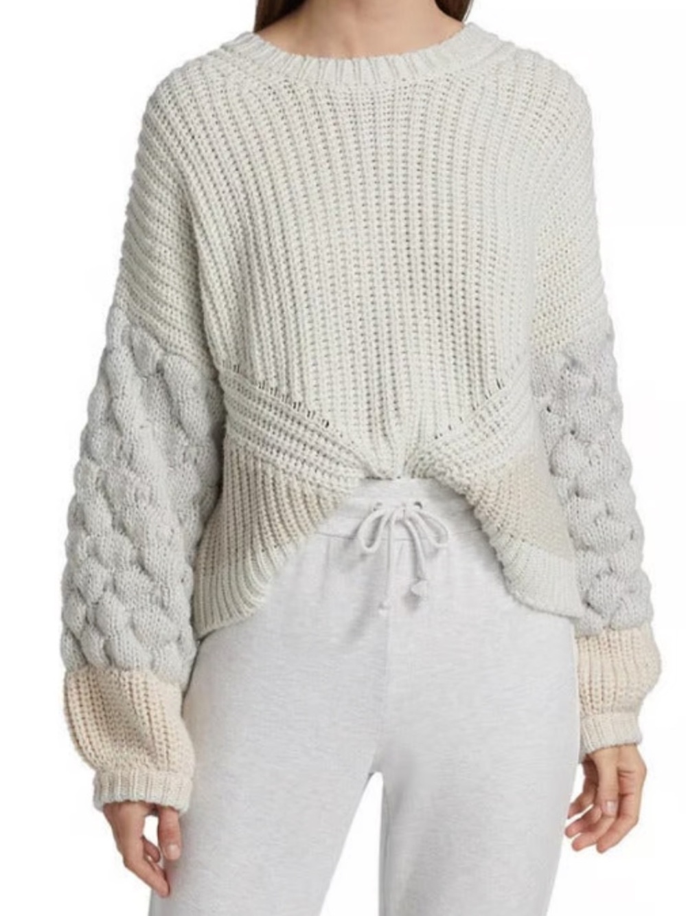 Splendid Margo Chunky Textured Sweater Women's L Silver Multi Crew Neck L/S~